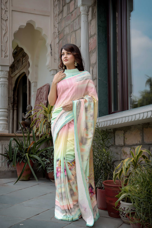 Buy online Self Design Printed Saree With Blouse from ethnic wear for Women  by Naaria for ₹2389 at 57% off | 2024 Limeroad.com